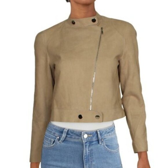 Lafayette 148 New York Beige Suede Cropped Jacket 6 - Picture 1 of 1